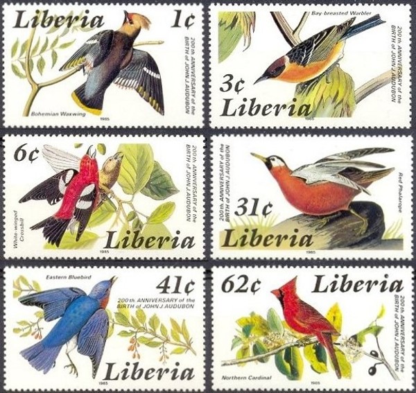 Liberia 1985 Birth Bicentenary of John J. Audubon, Birds Stamps Liberia 1985 Birth Bicentenary of John J. Audubon, Birds Stamps